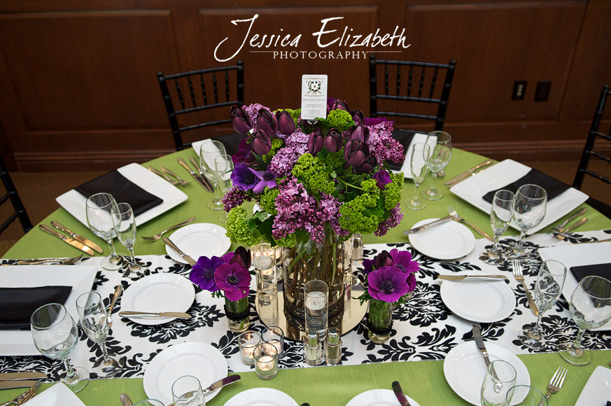 purple and green wedding theme tables